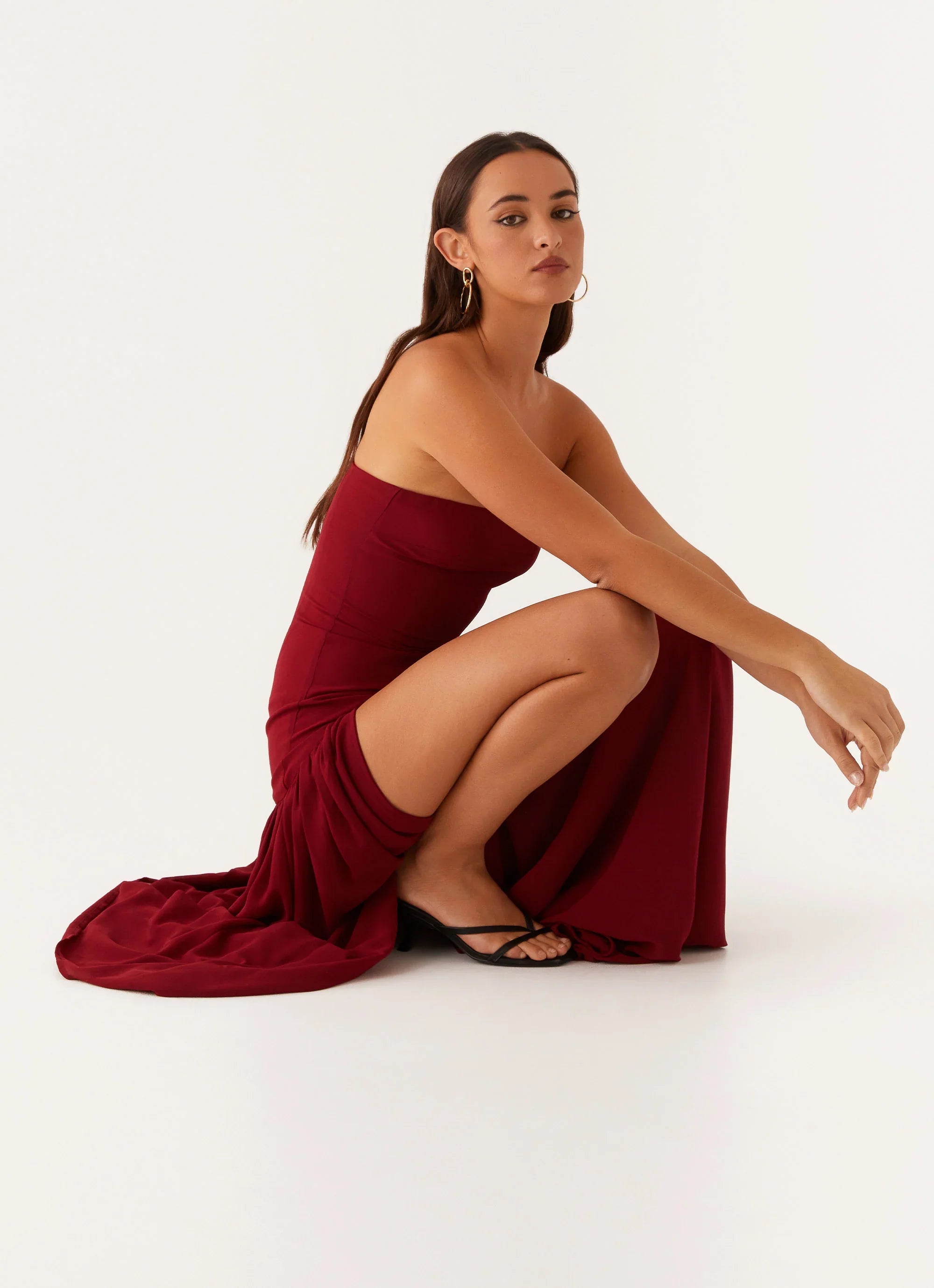 Eden Strapless Maxi Dress Maroon