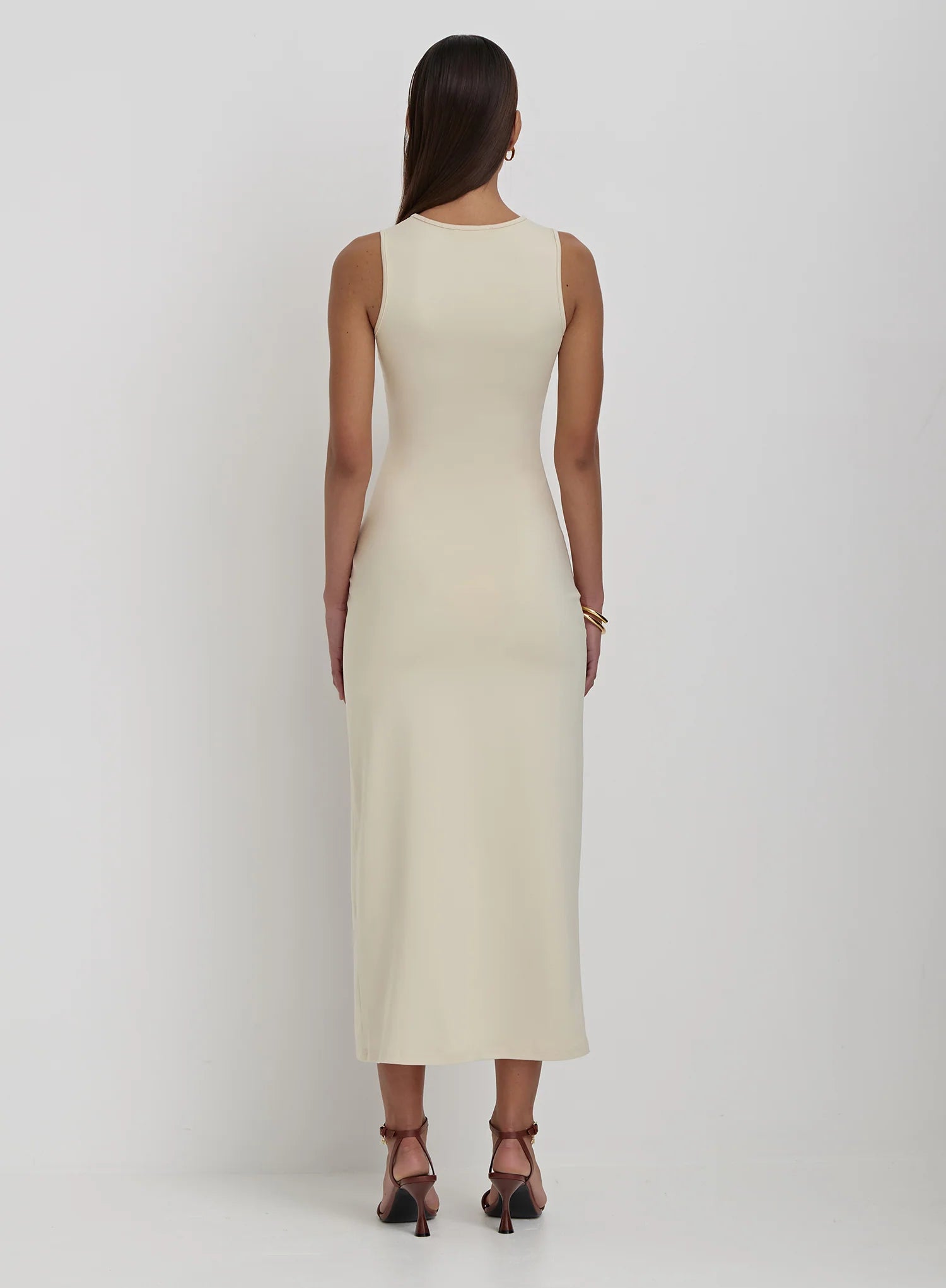 Cream Slinky Side Split Maxi Dress