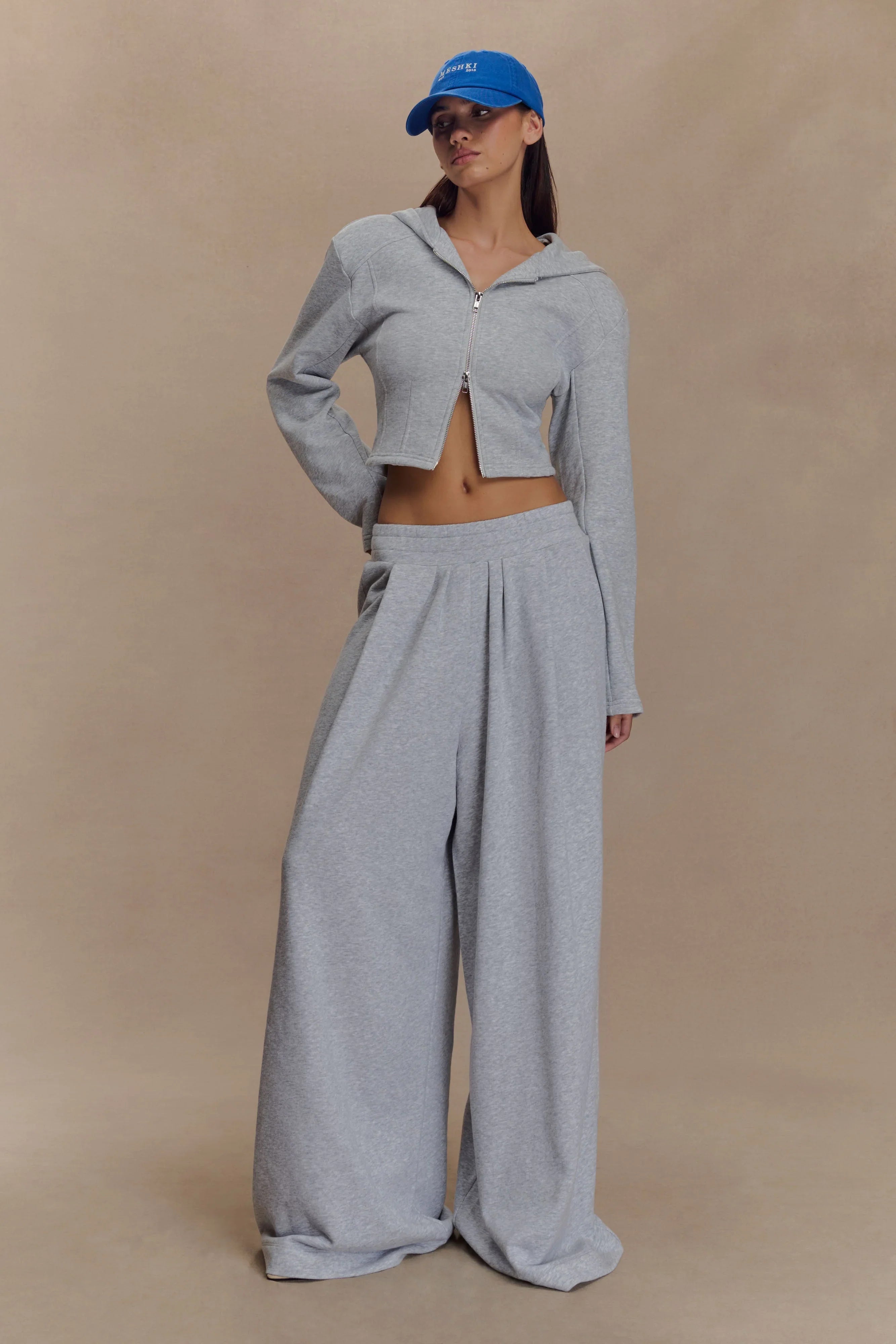 Aspen Gathered Wide Leg Jogger Light Grey Marle