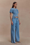 Marge Fitted Denim Short Sleeve Top Classic Blue
