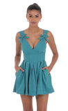 Double Bow A Line Dress in Turquoise Blue