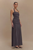 Bentley Peached Jersey Halter Maxi Dress Charcoal