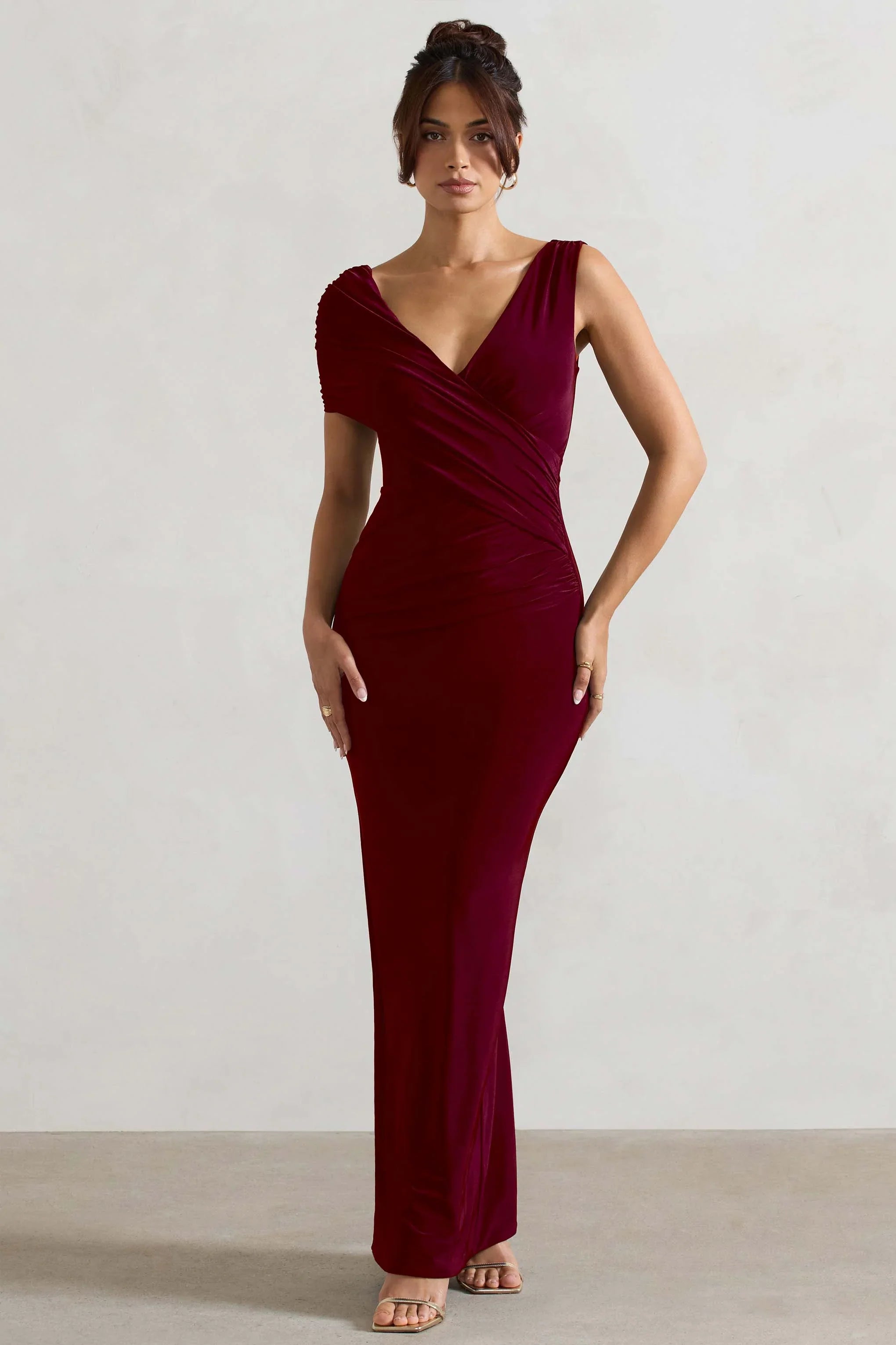 Capella Berry Asymmetric Wrap Maxi Dress