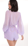 Balloon Sleeve Romper in Lilac Dots
