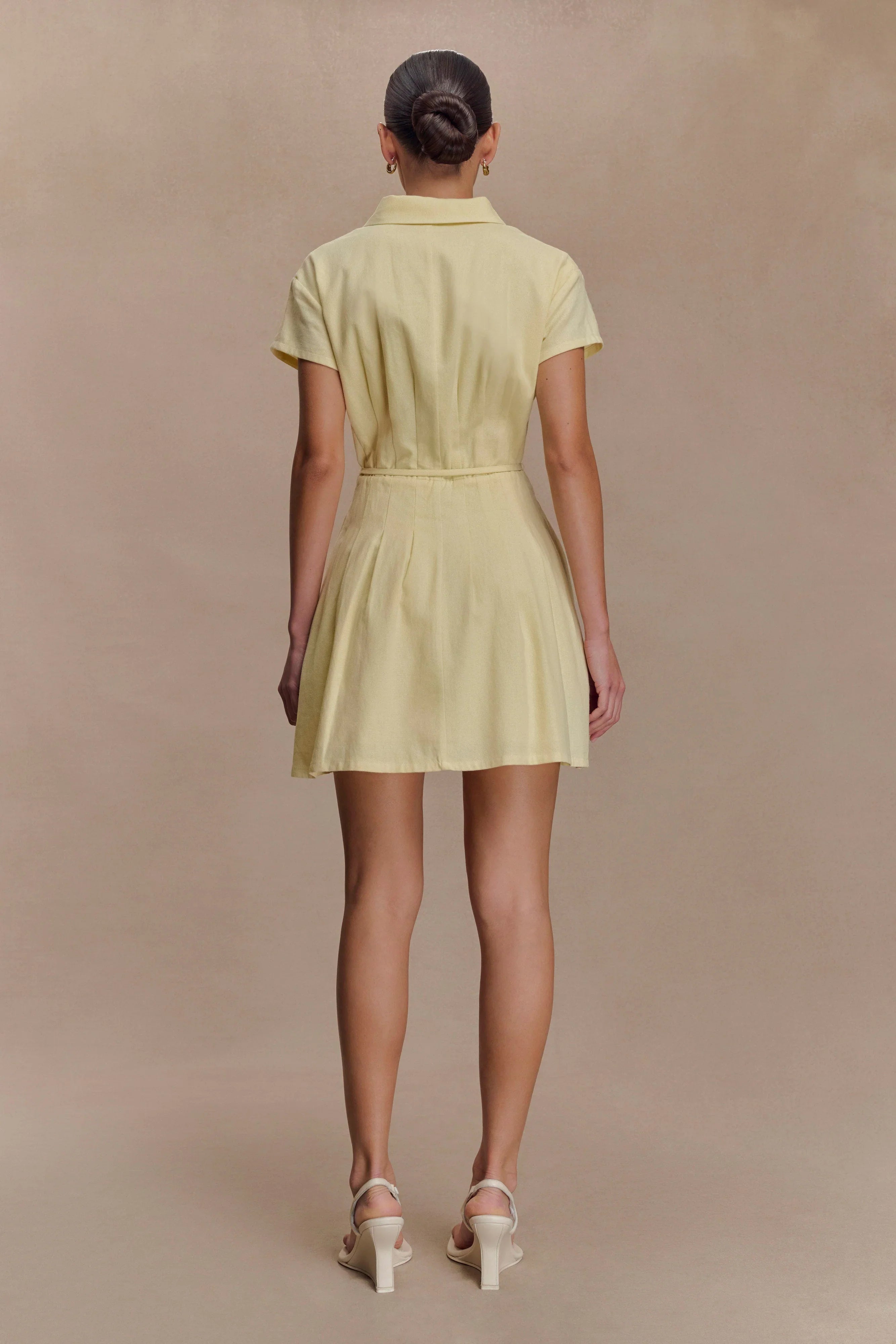 Aysha Buttoned Linen Mini Dress Lemon