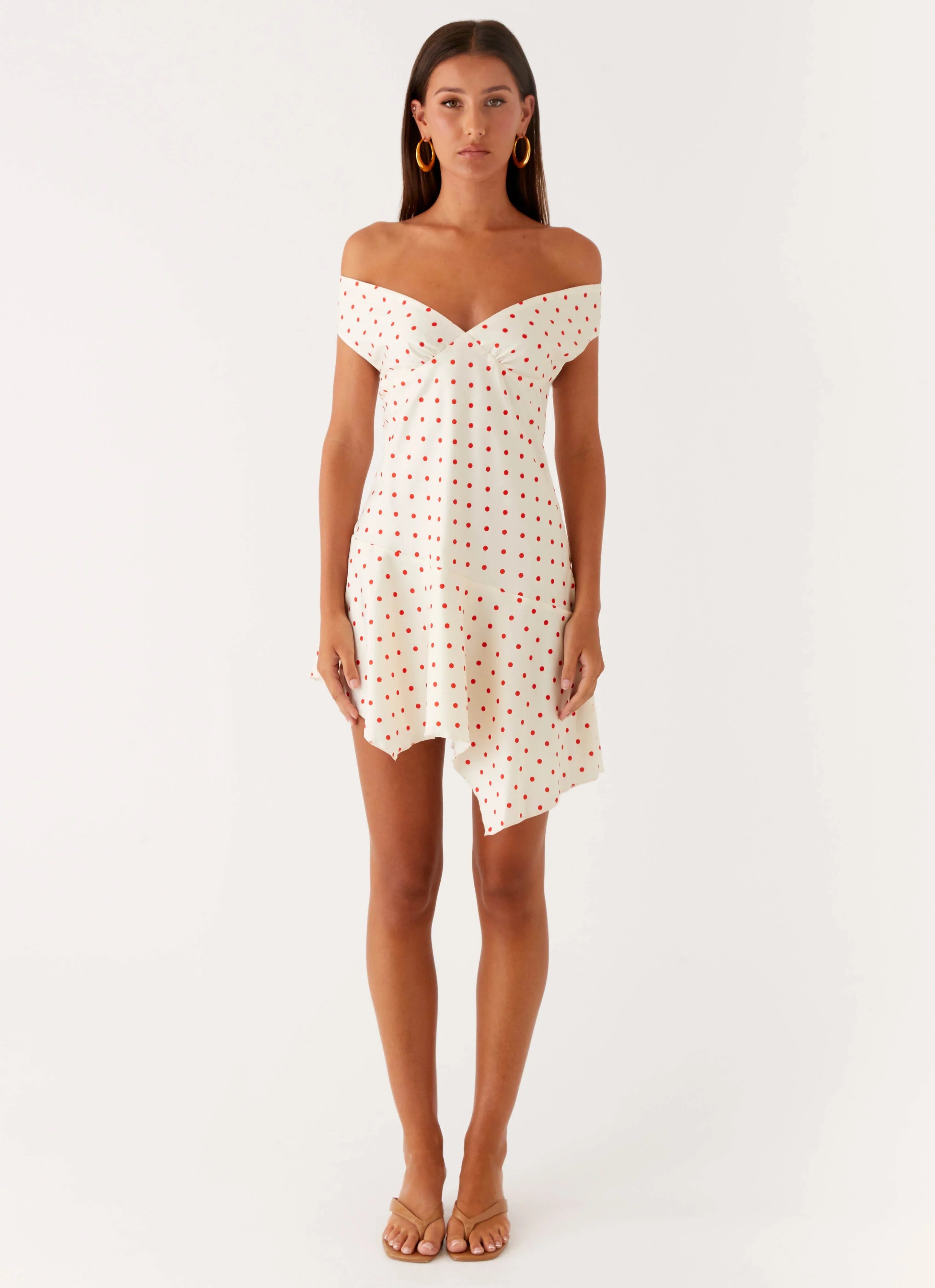 Alma Mini Dress White Red Polka Dot