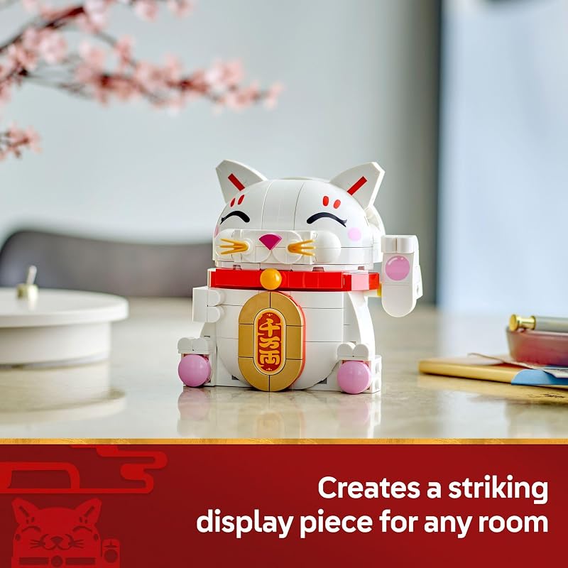 LEGO Lucky Cat Building Toy for Girls Boys Smiling Cat W Waving Paw Function for Kids Ages 9 Home Decor for Spring Festival Chinese New Year Celebrations Gift Idea for Birthdays 40813