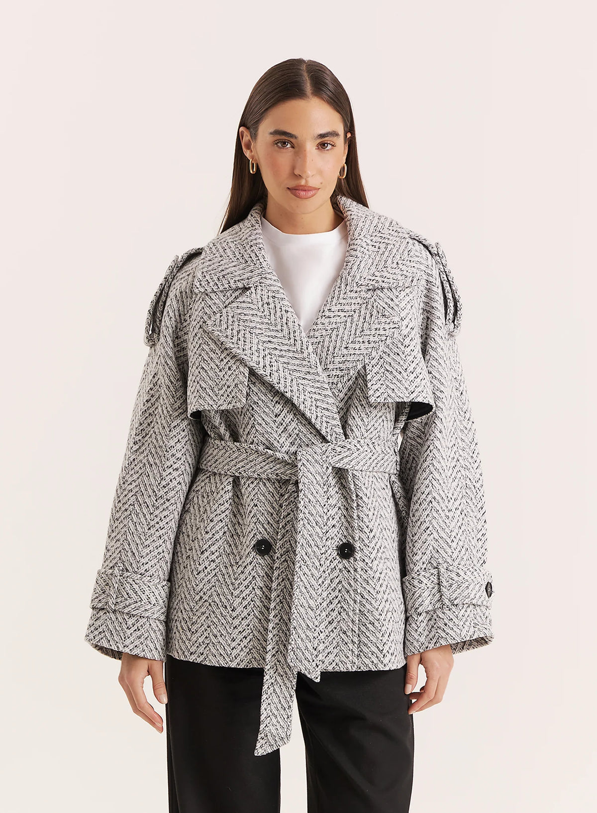 Light Grey Marl Belted Trench Coat