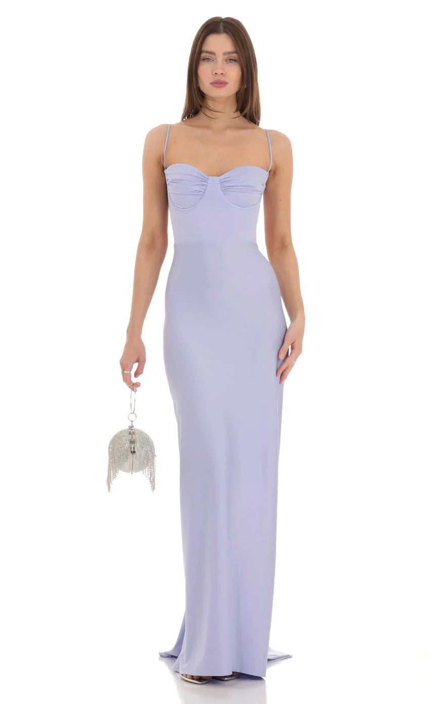 Ruched Maxi Dress in Blue