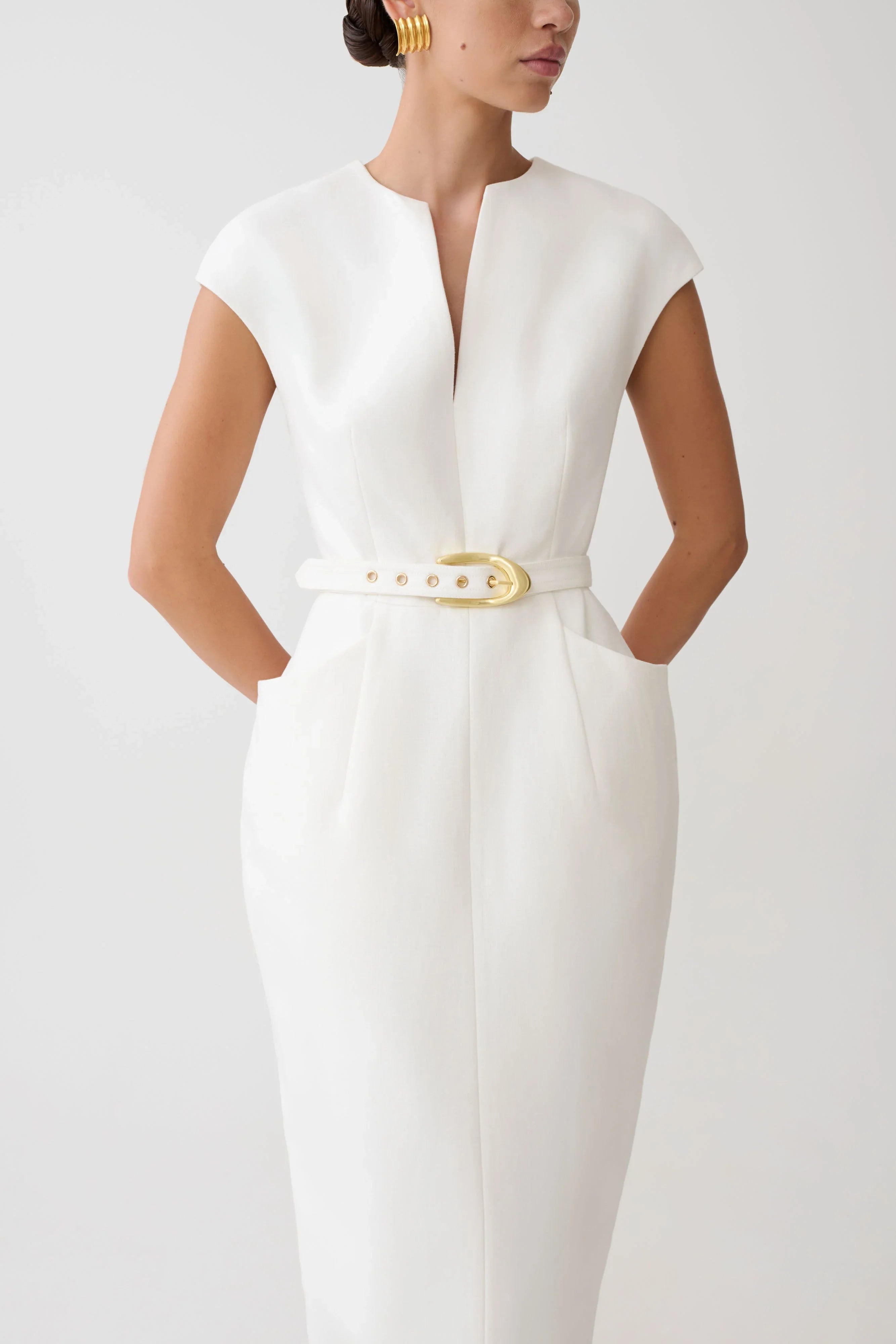 Livia V Neck Linen Maxi Dress White