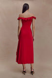 Allegra Off Shoulder Ruffle Midi Dress Ruby