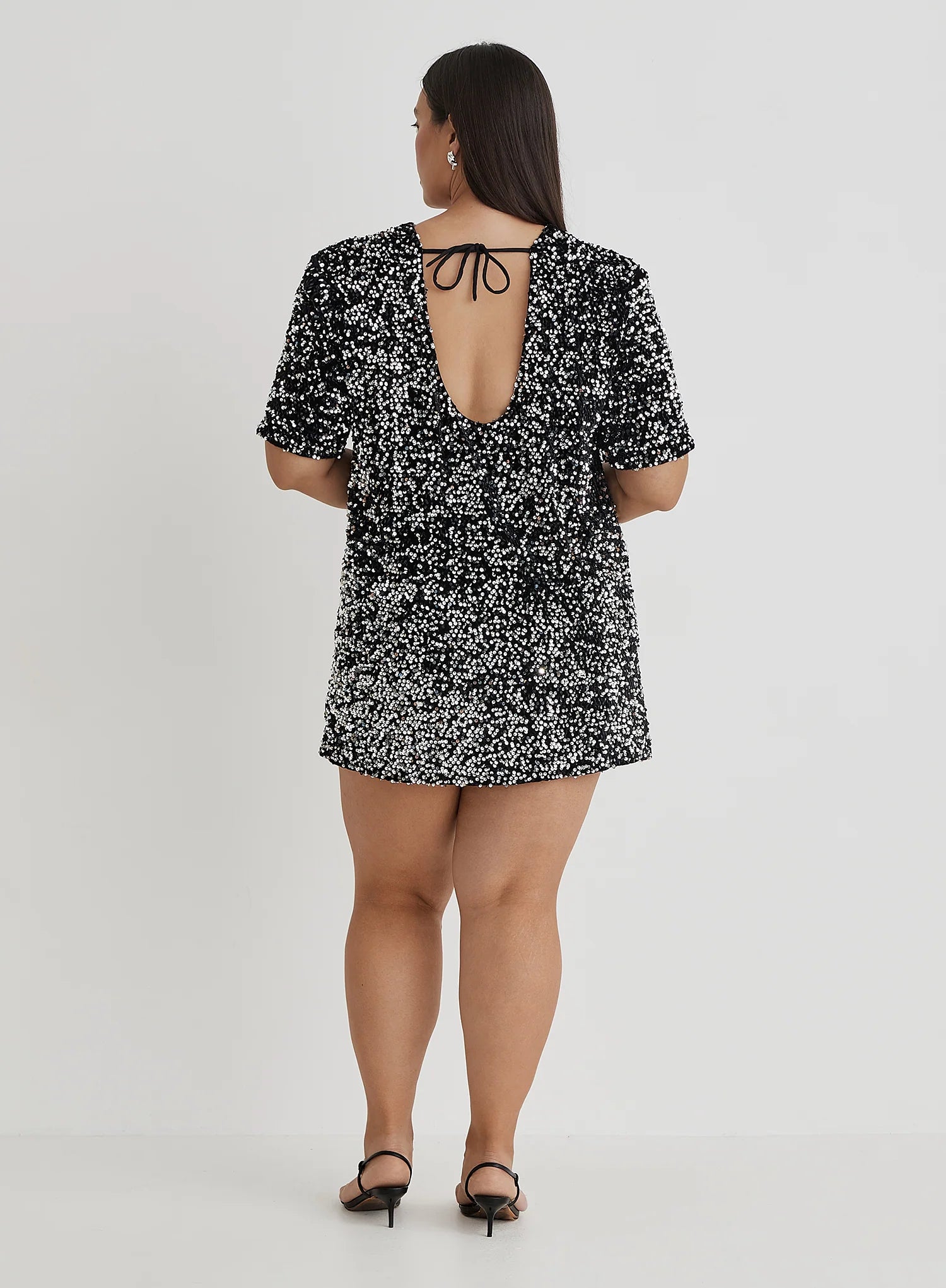 Black Curve Open Back Sequin T Shirt Dress