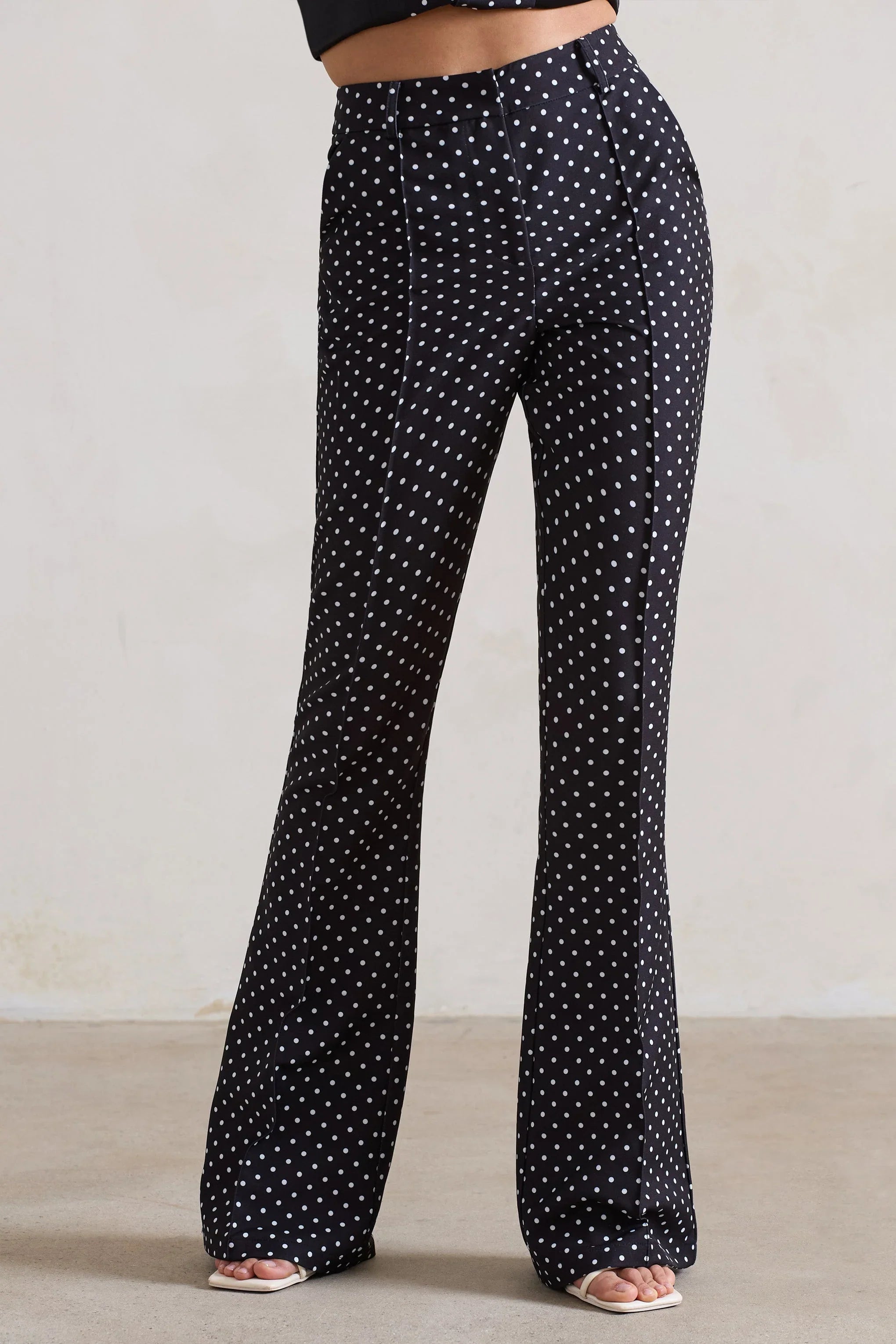 Kehlani Black Polka Dot High Waist Wide Leg Trousers