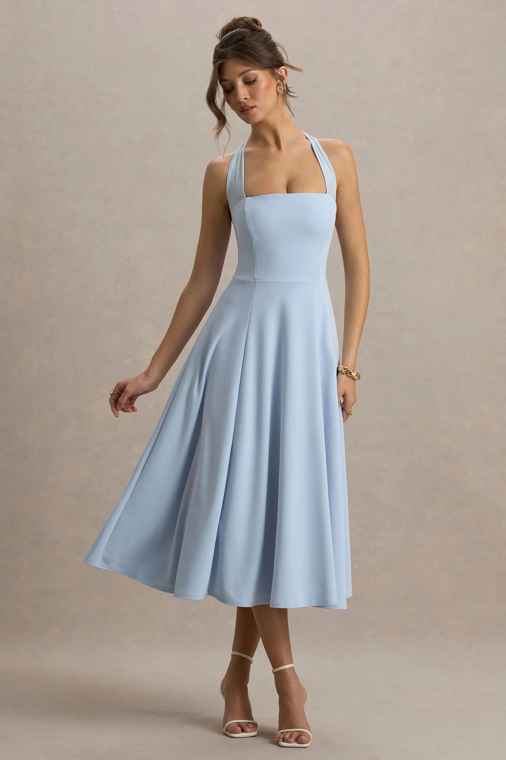Auburn Powder Blue Halter Neck Midi Dress