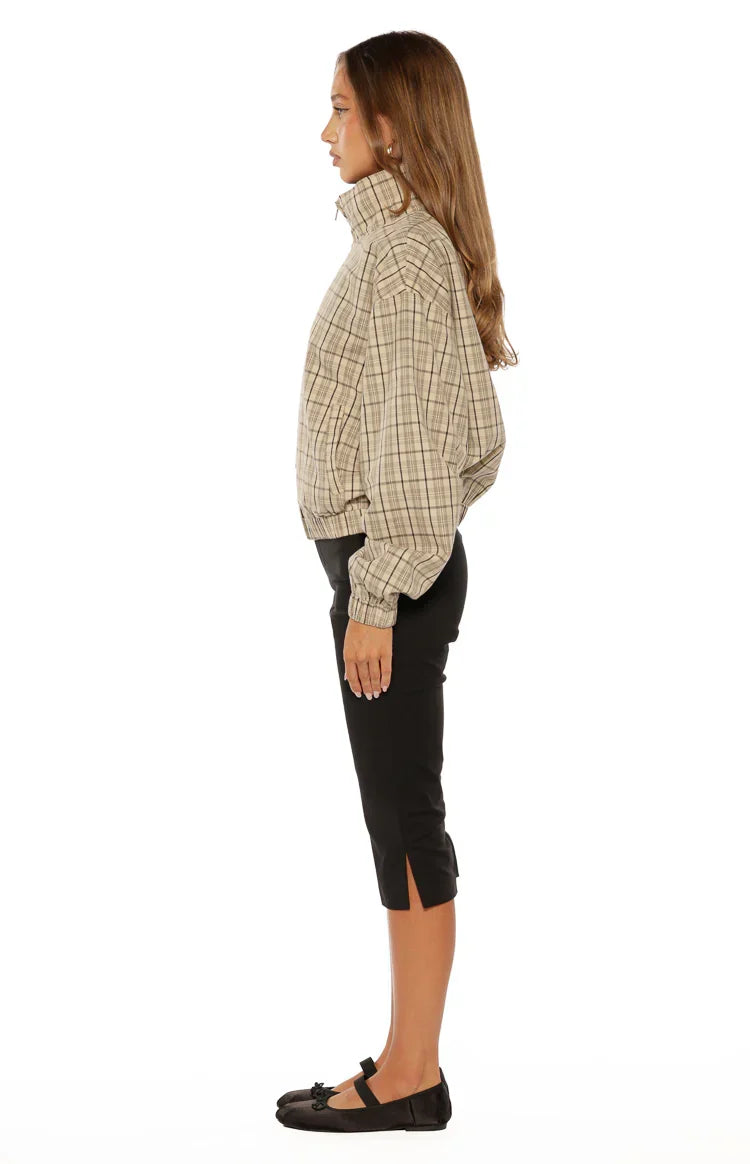 Lee Beige Plaid Funnel Neck Jacket PRE ORDER