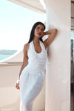 Daniela Ruched Halter Midi Dress White