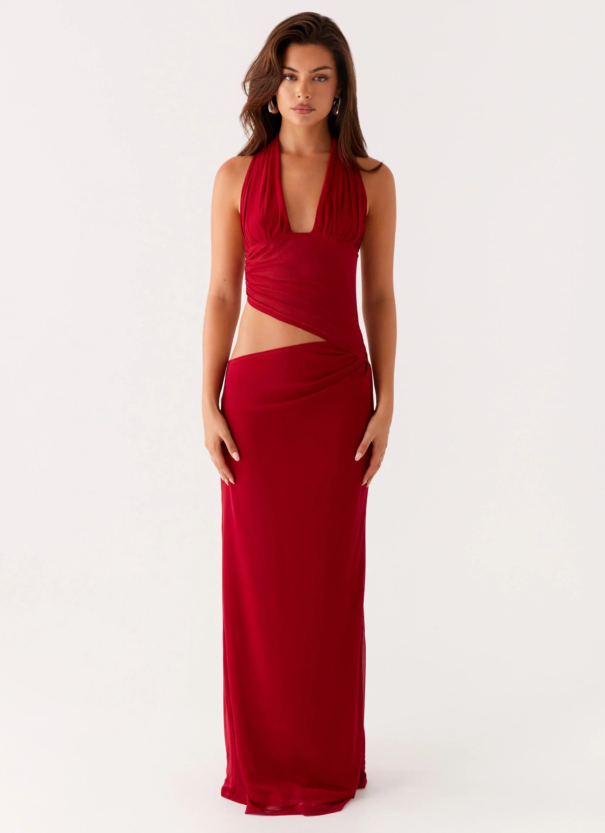 Main Act Halter Maxi Dress Raspberry