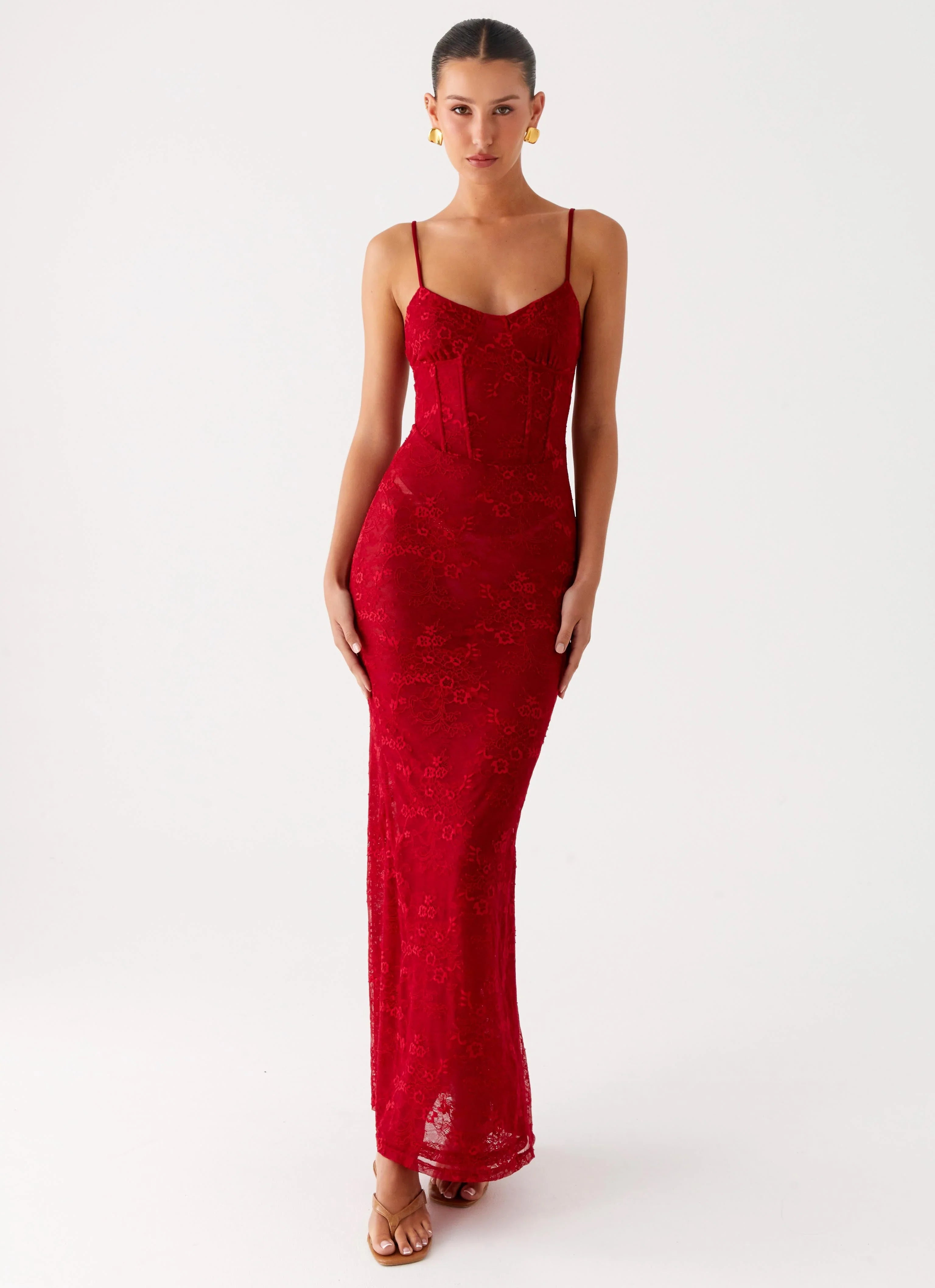 Rosa Corset Maxi Dress Red