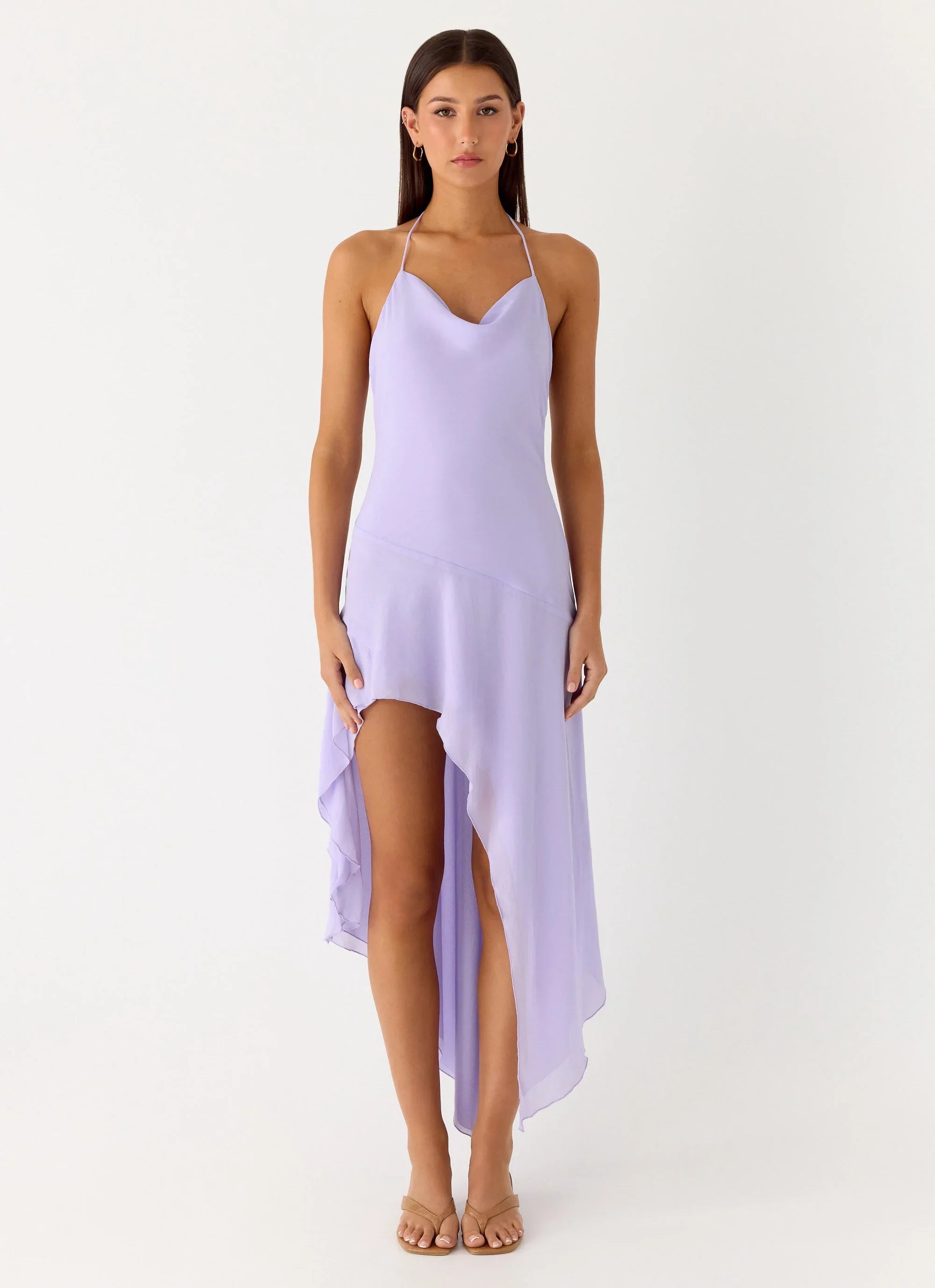 Sunmi Asymmetric Cowl Midi Dress Lavender