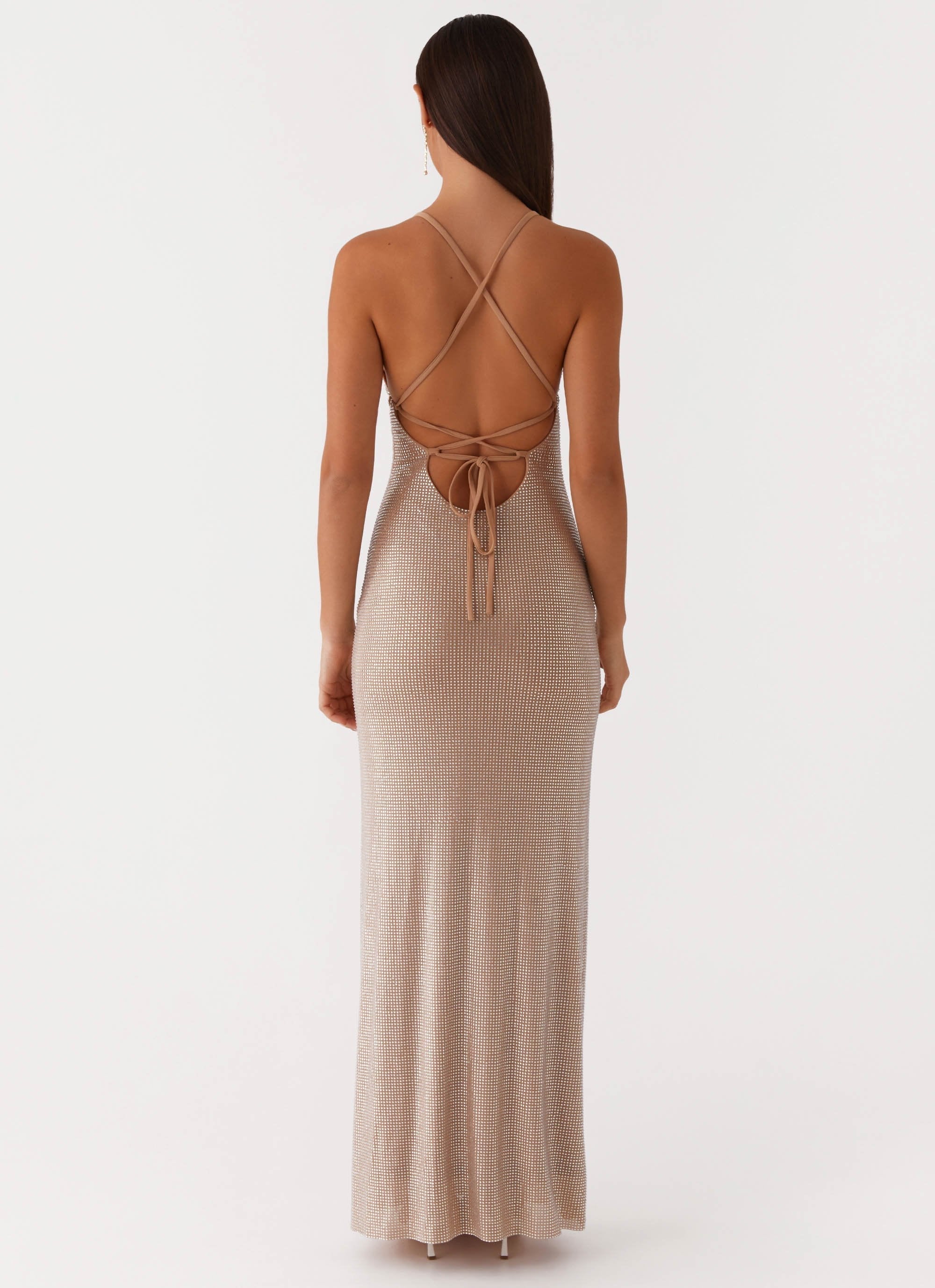 Tula Beaded Mesh Maxi Dress Silver Diamante