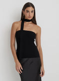 Black Ribbed Knit Bandeau Scarf Top