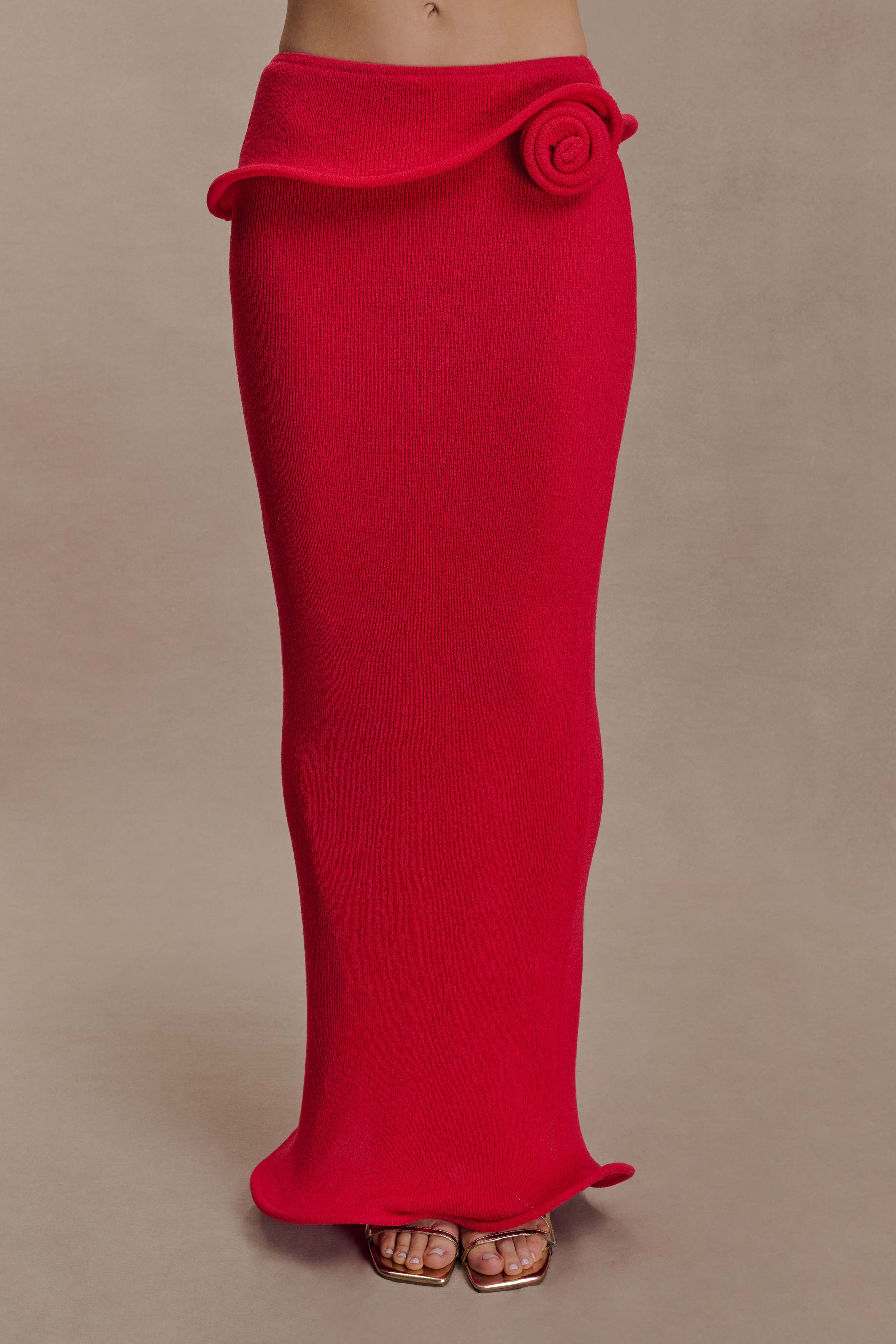 Samira Knit Wired Maxi Skirt Red