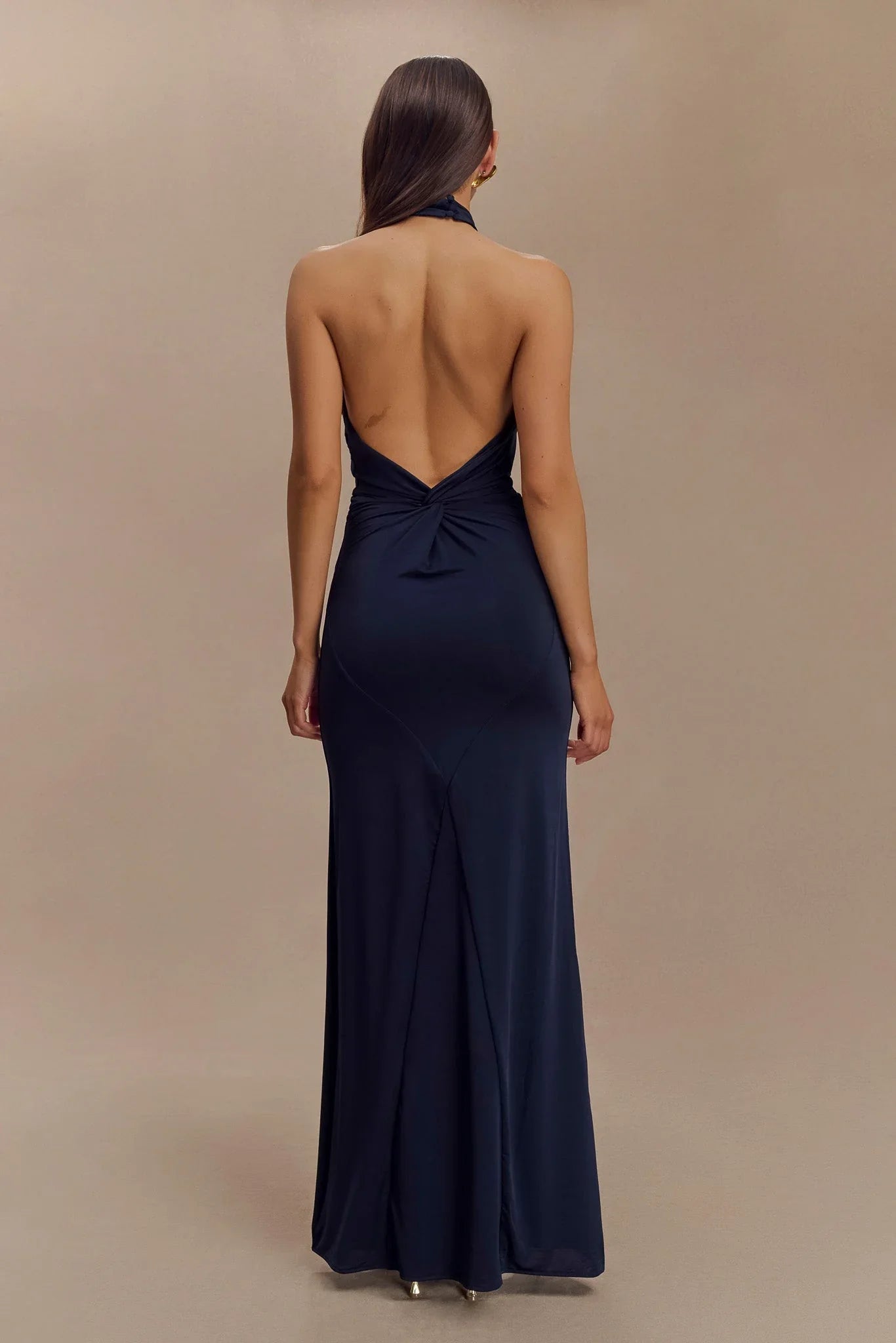 Elyna Slinky Halter Maxi Dress Navy