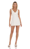 Ruffle V Neck Dress in White
