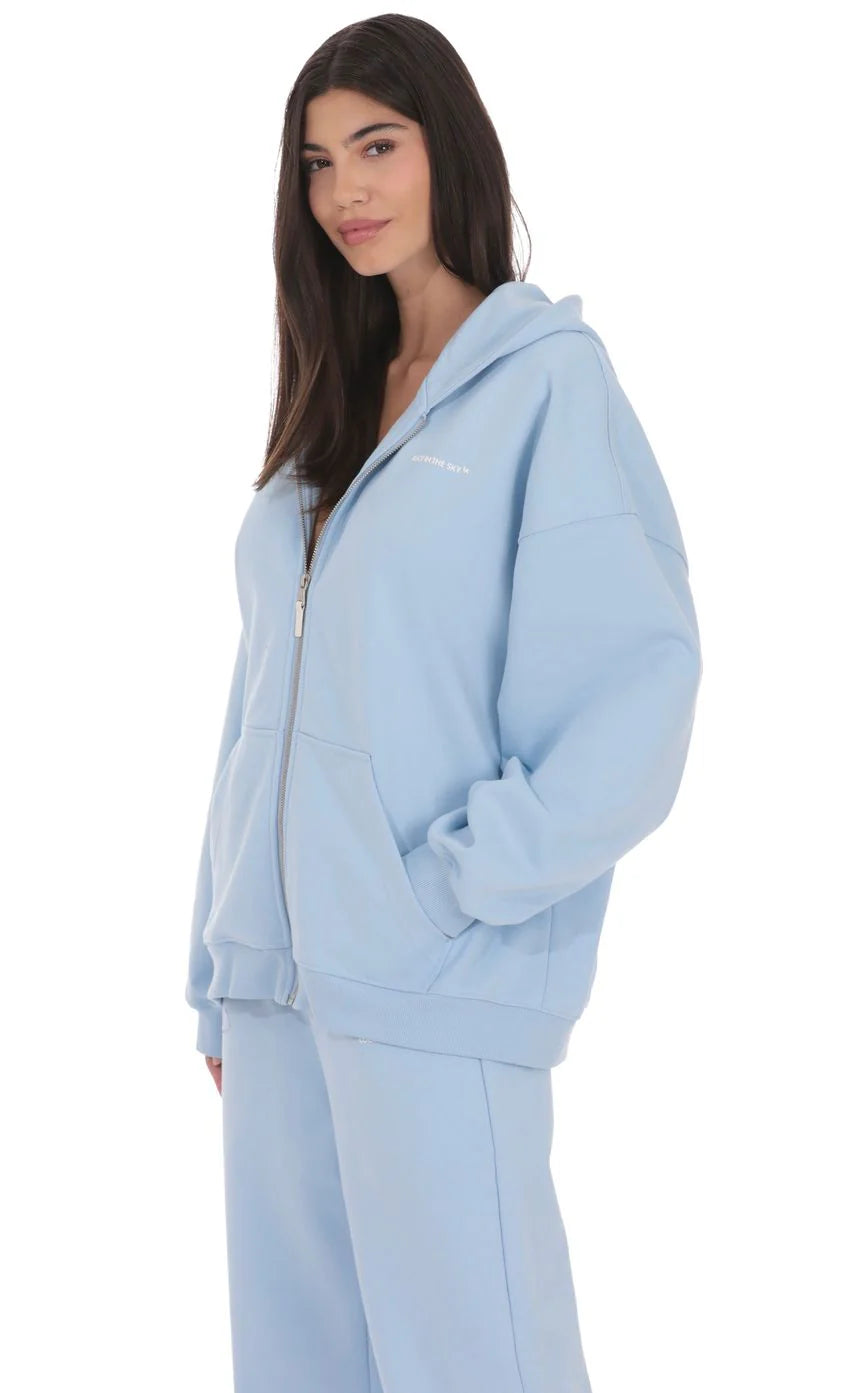 Oversize Zip Up Hoodie in Light Blue