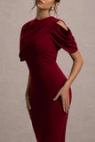 Dorothea Berry Draped Midi Dress With Cape