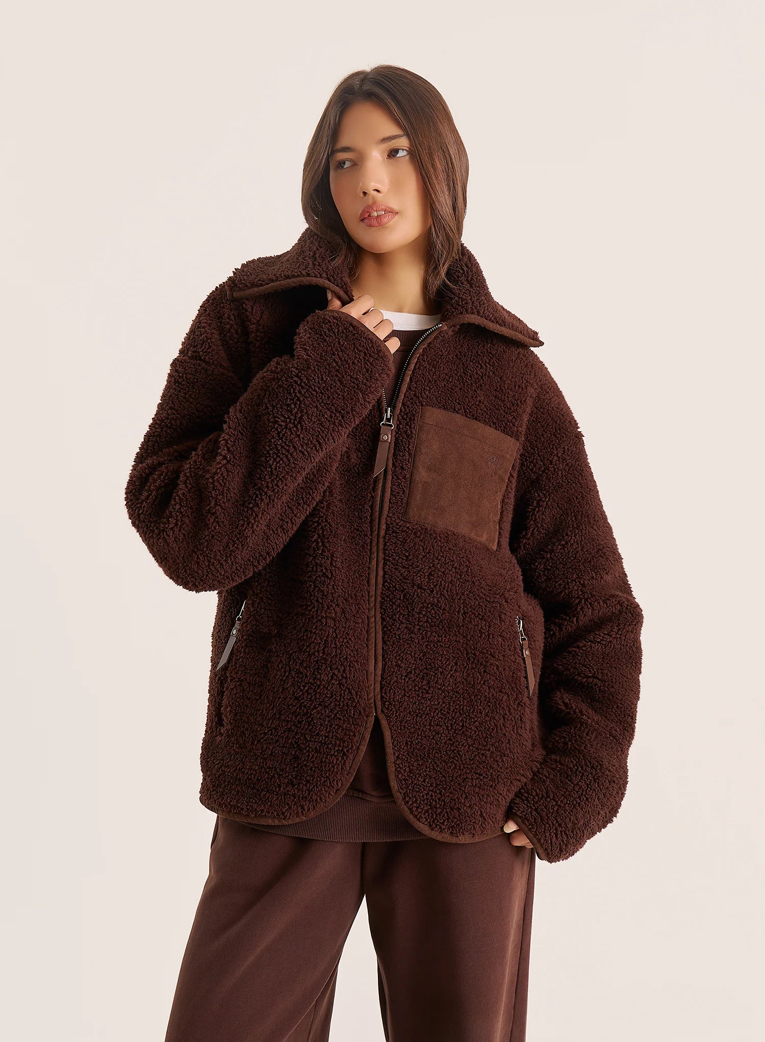 Chocolate Pocket Detail Zip Fleece Jacket