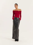 Red Gold Hardware Detail Knitted Long Sleeve Top