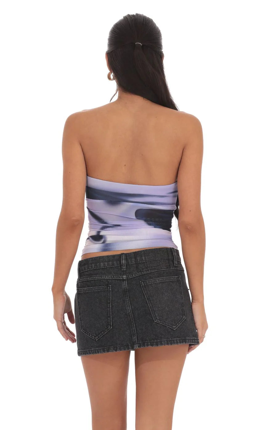 Strapless Mesh Swirl Top in Lavender