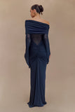 Kaitlin One Shoulder Slinky And Mesh Maxi Dress Midnight Blue