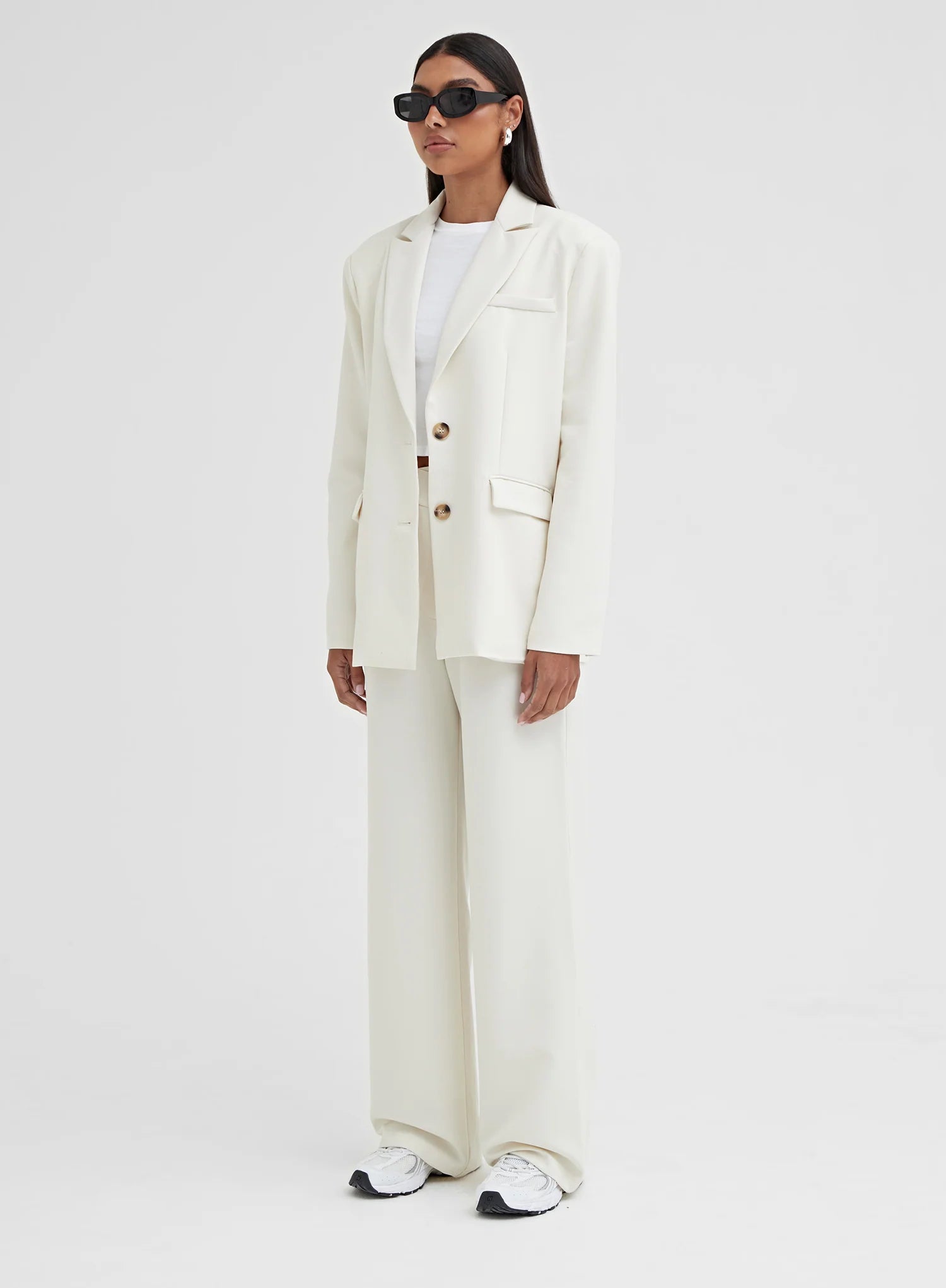 Cream Oversized Single Breasted Blazer