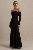 Everlasting Black Bardot Neck Maxi Dress With Pleated Detailing