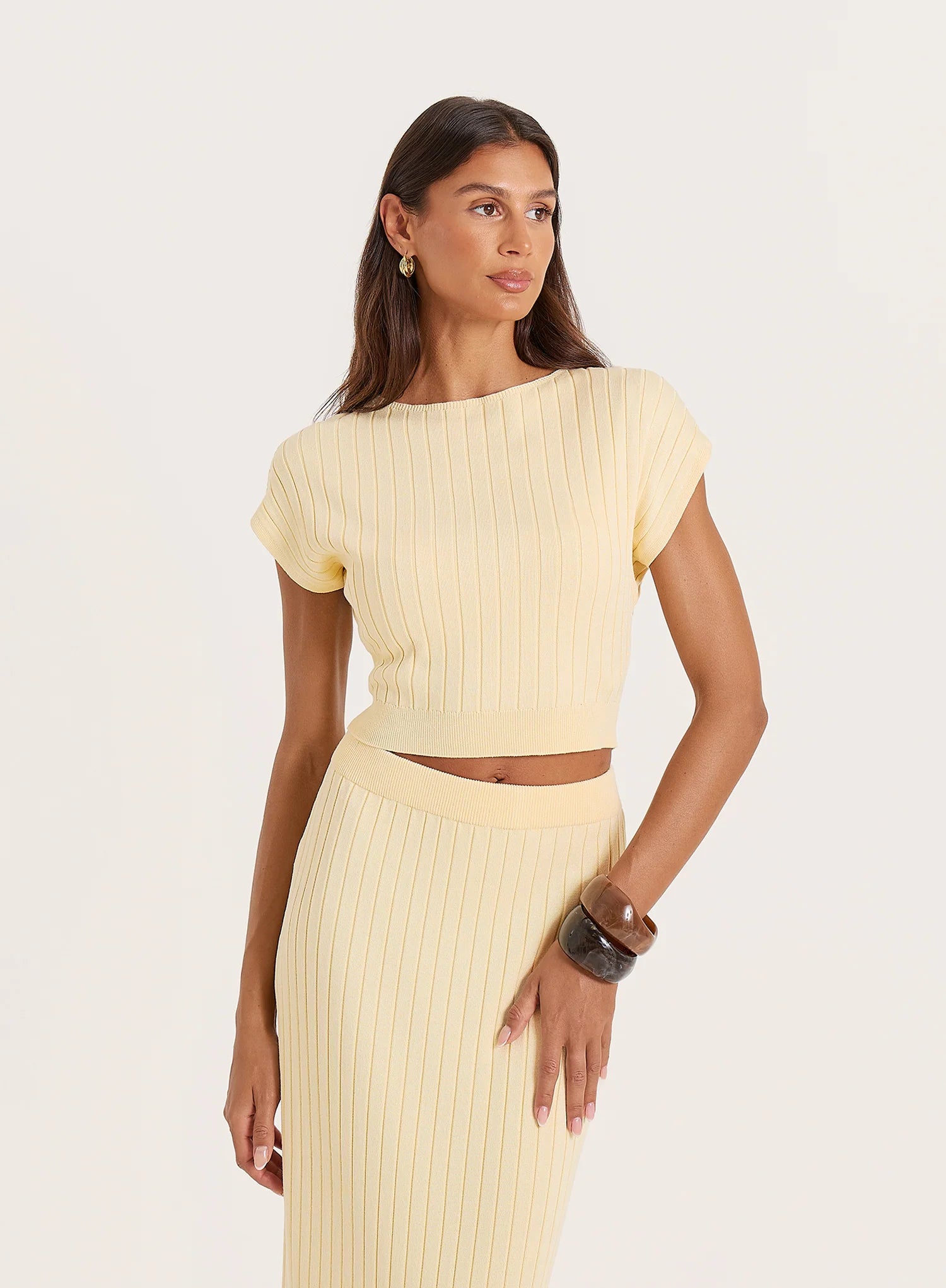 Yellow Knitted High Neck Sleeveless Top