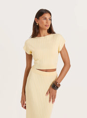 Yellow Knitted High Neck Sleeveless Top