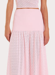 Pink Contrast Knit Drop Waist Maxi Skirt