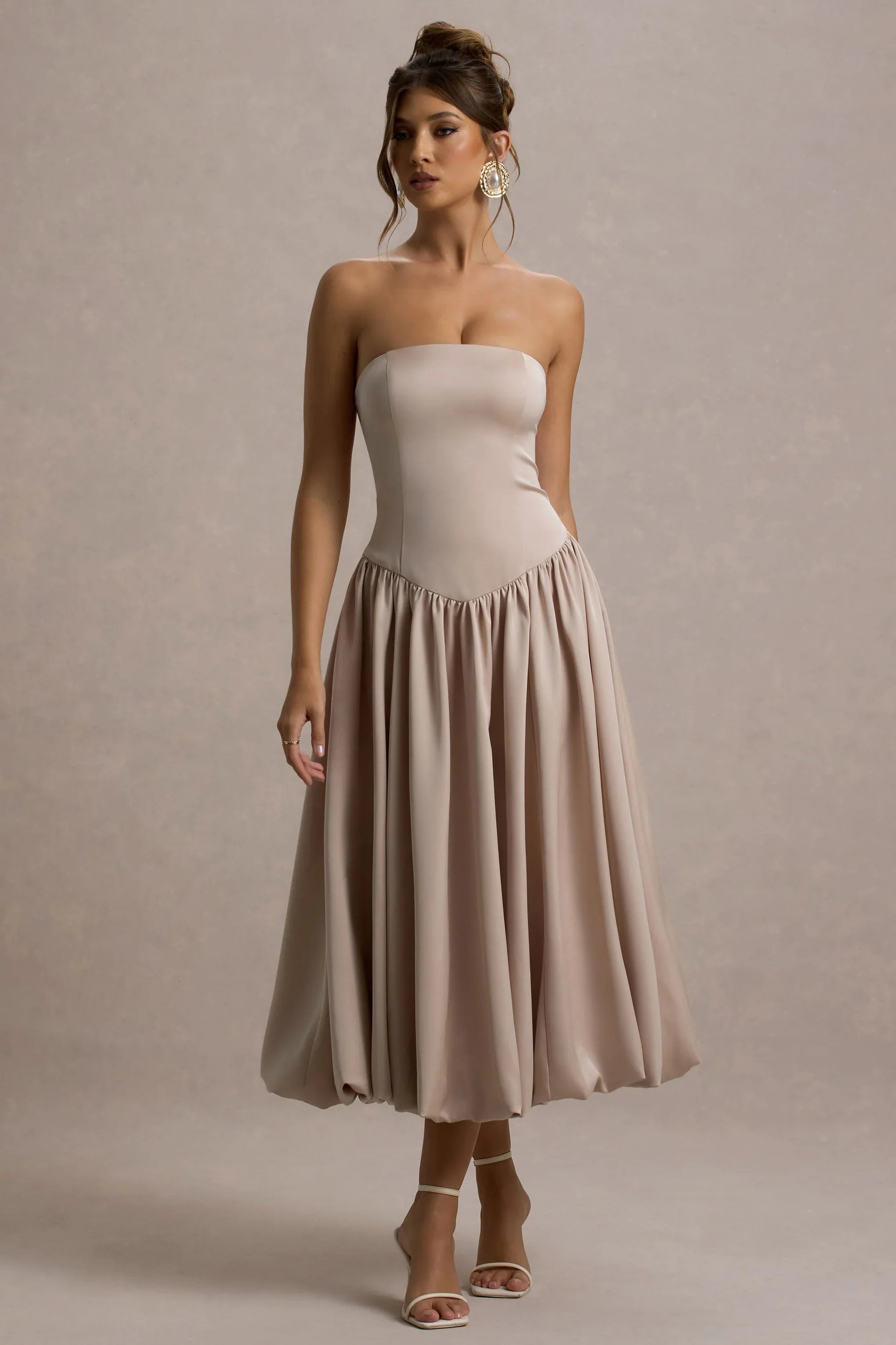 Keyton Champagne Satin Bandeau Midi Dress