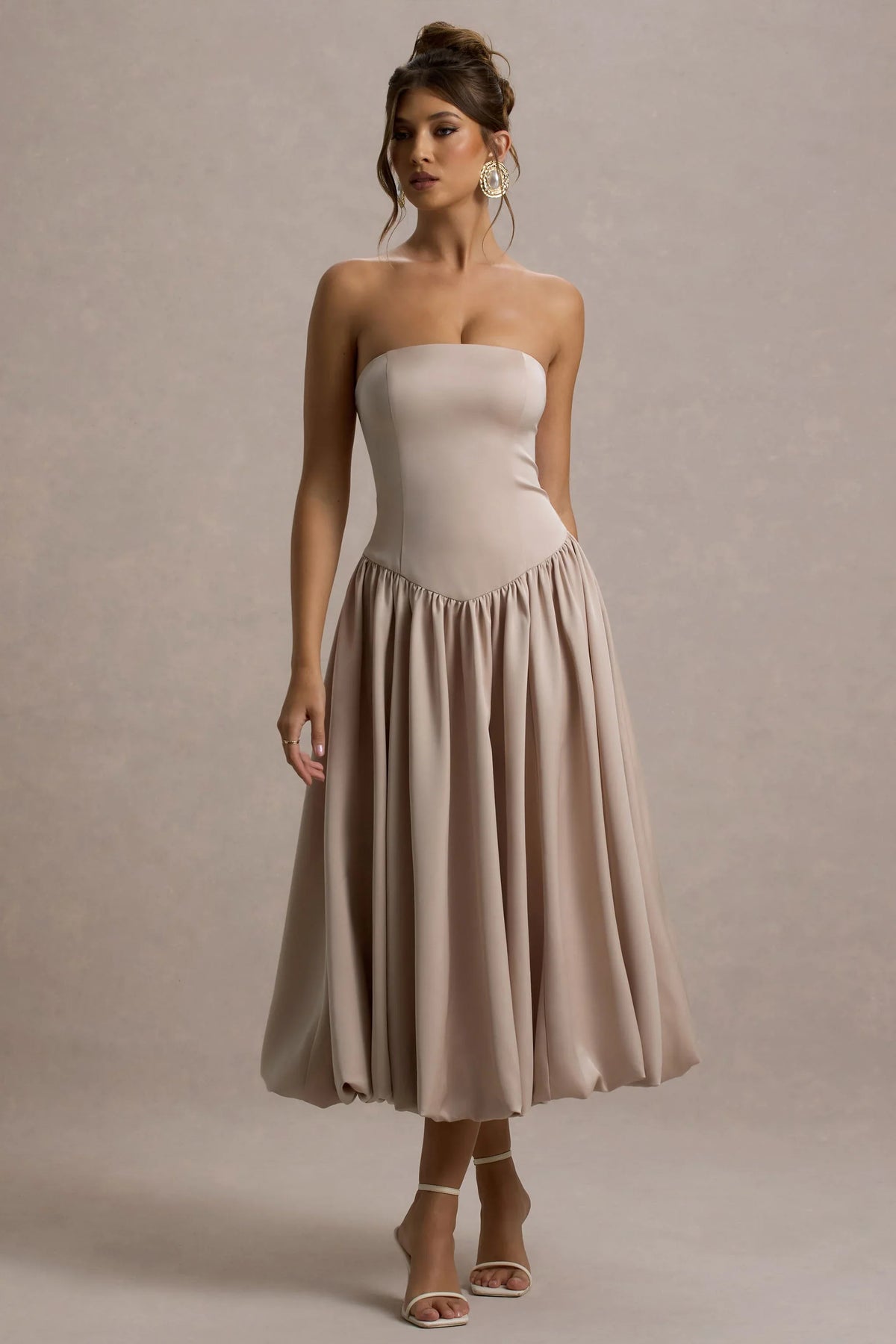 Keyton Champagne Satin Bandeau Midi Dress