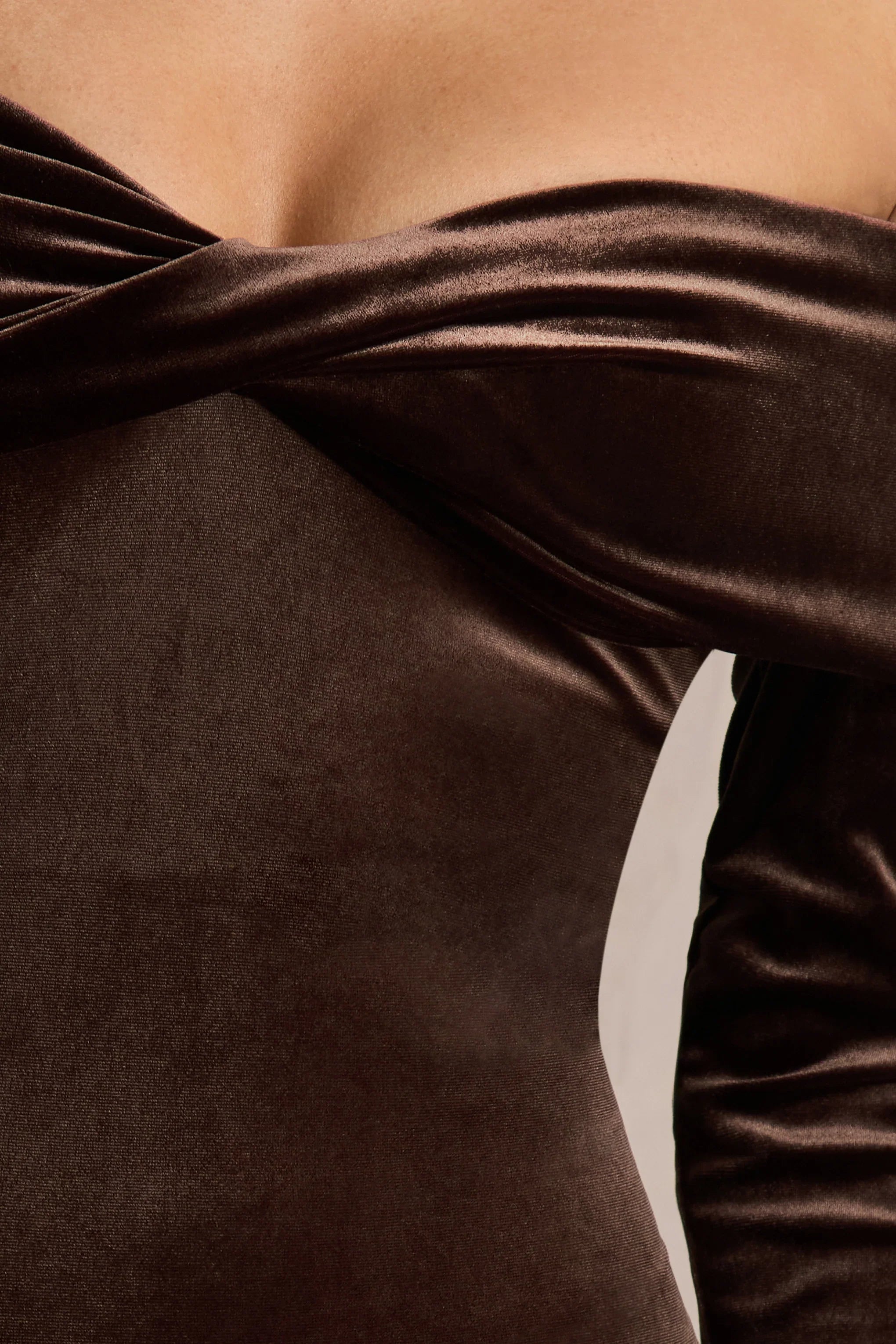 Compliment Brown Velvet Bardot Midi Dress
