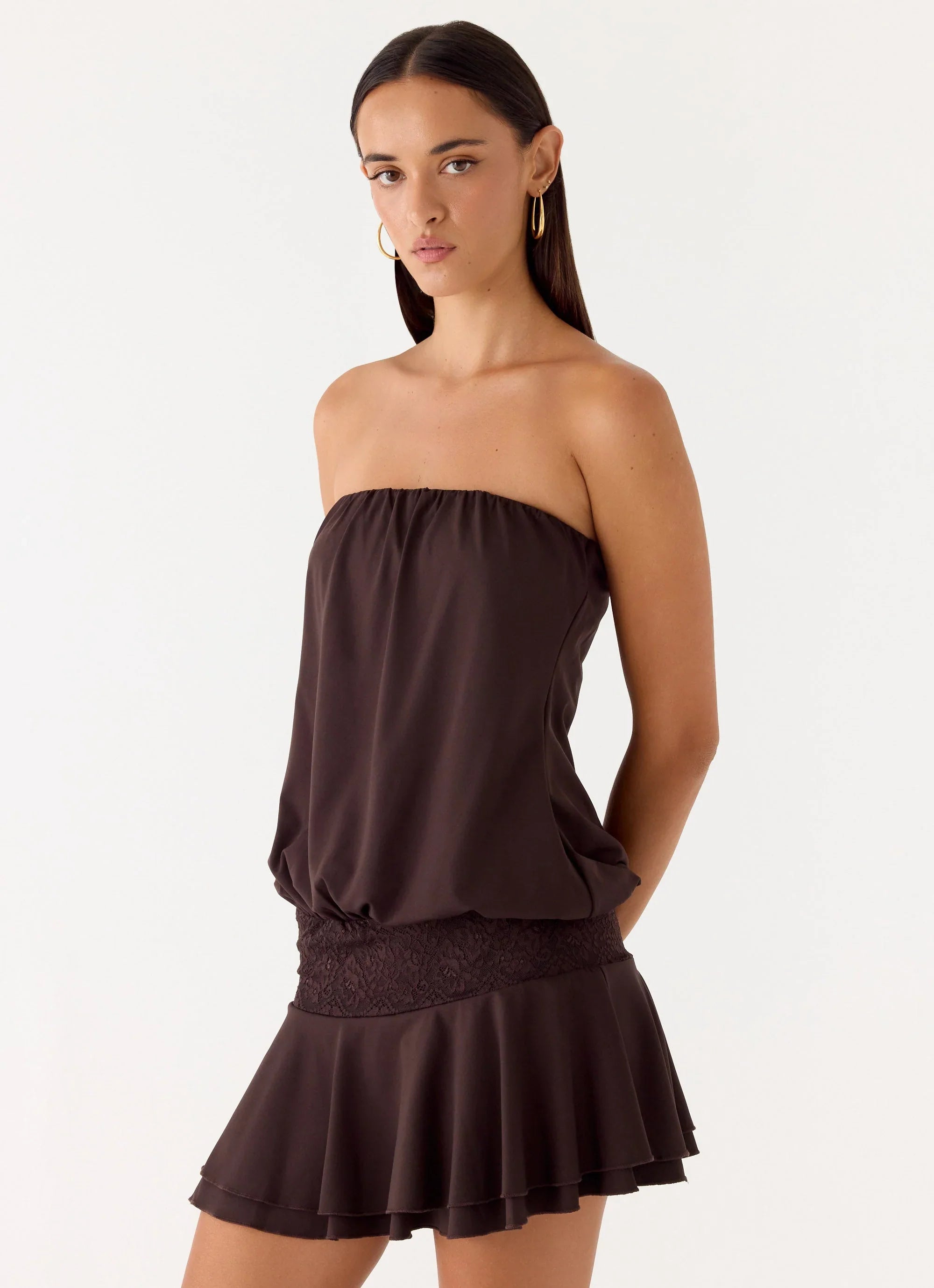Noreen Strapless Mini Dress Chocolate Torte