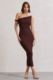 Salome Chocolate Brown Twisted Asymmetric Midi Dress