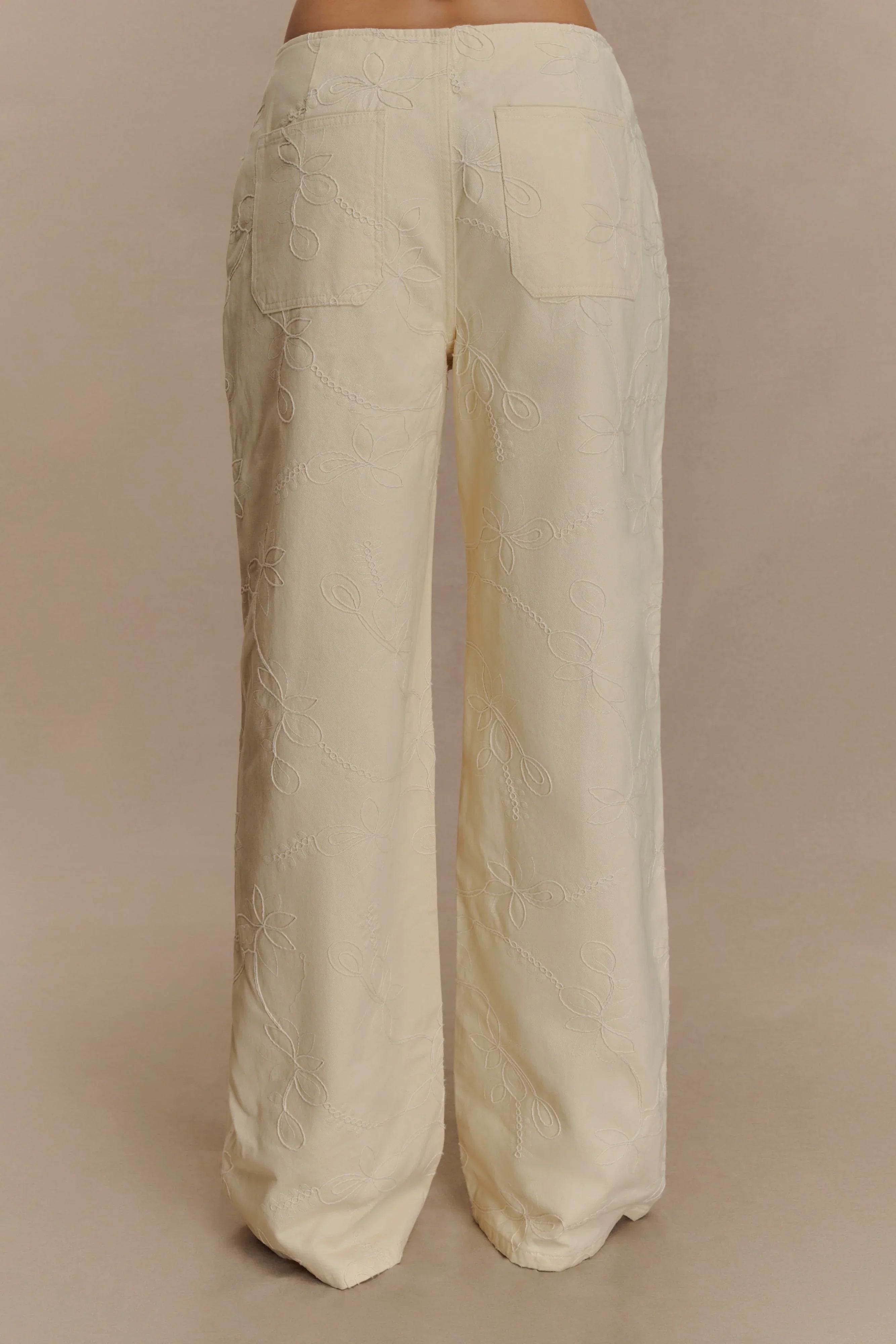 Ebony Embroidered Denim Jeans Cream
