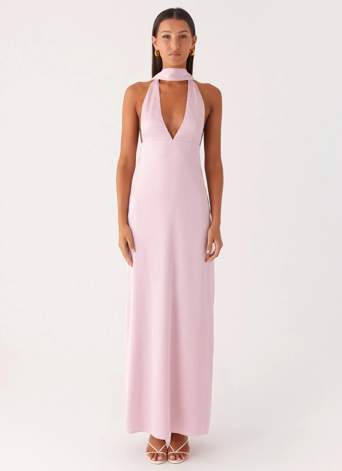 Alicia Satin Halter Maxi Dress Baby Pink