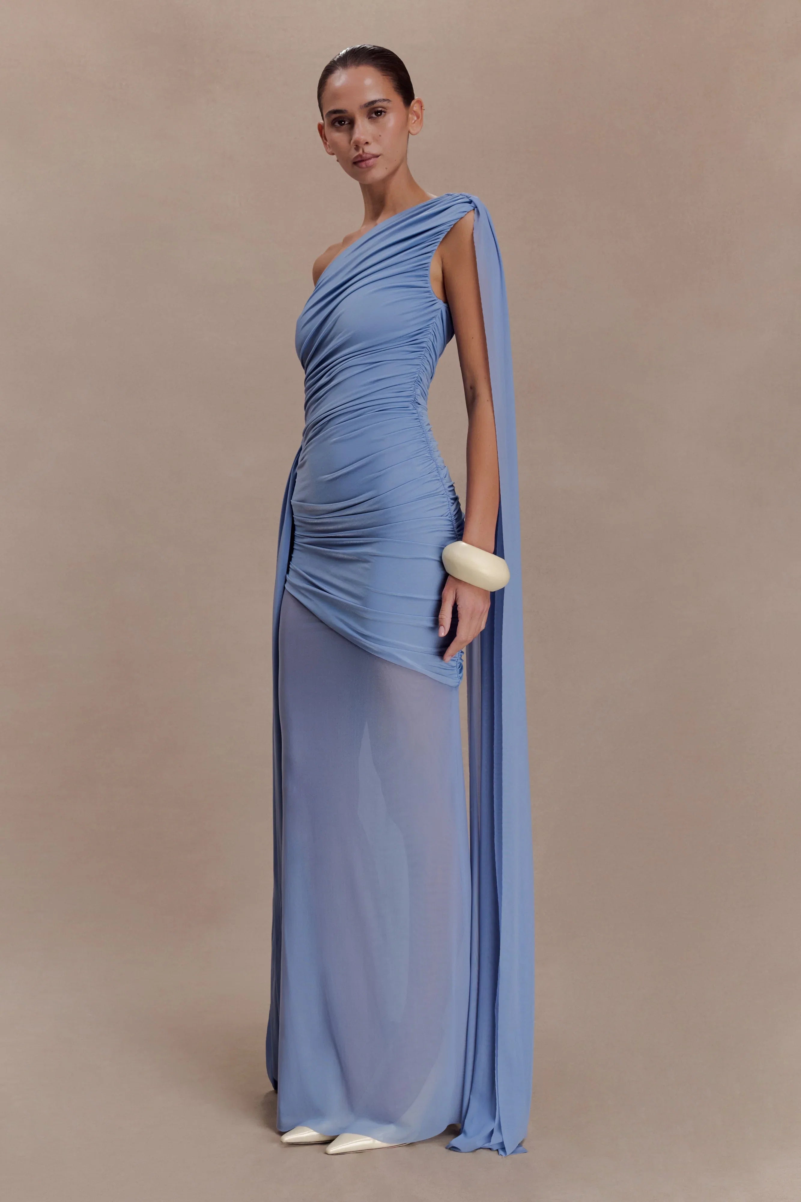 Asher Slinky One Shoulder Maxi Dress Cornflower Blue