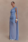 Asher Slinky One Shoulder Maxi Dress Cornflower Blue
