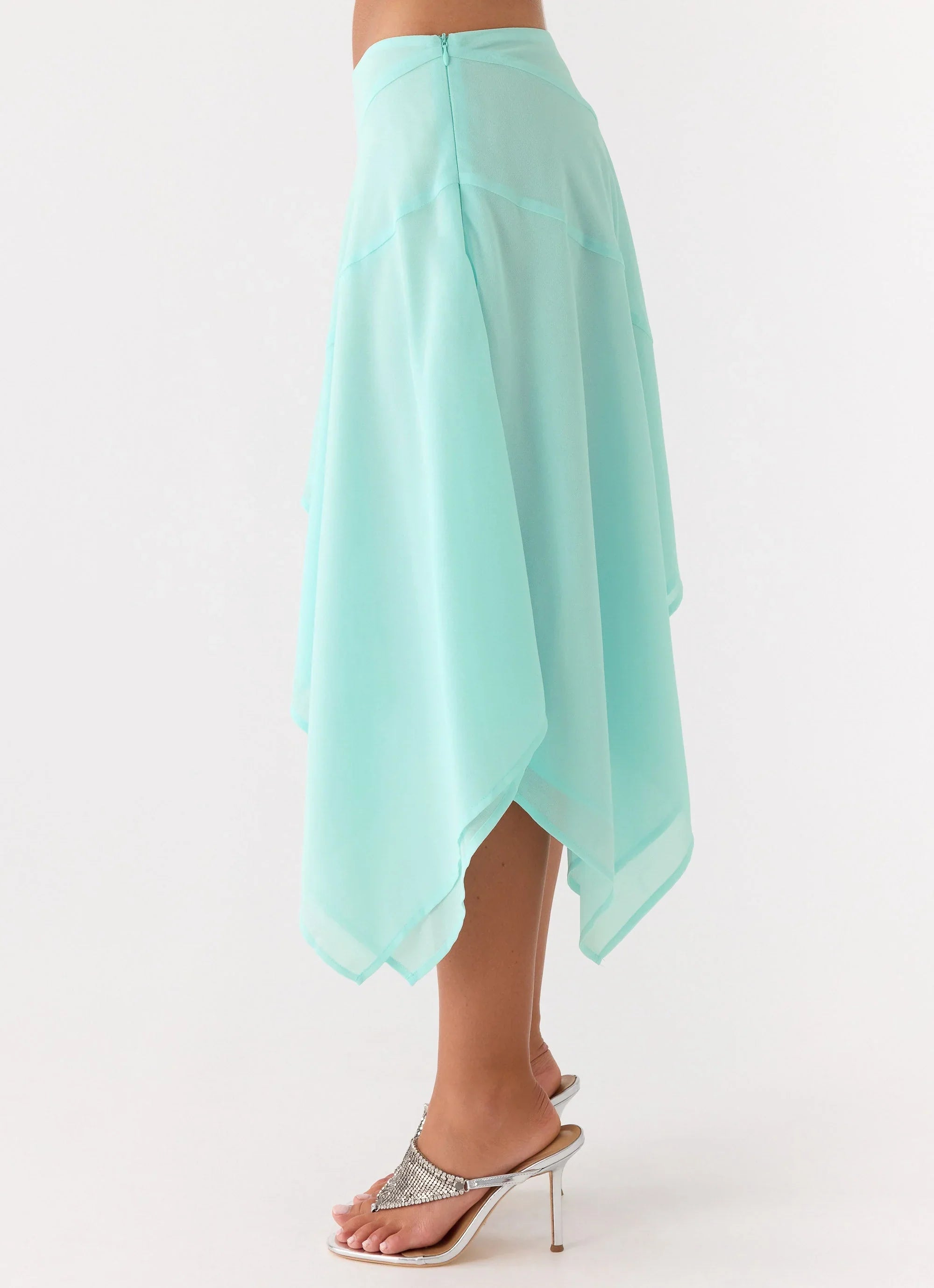 Kia Low Rise Asymmetrical Midi Skirt Aqua