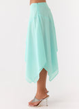 Kia Low Rise Asymmetrical Midi Skirt Aqua